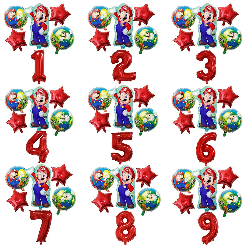 

Набор цифровых воздушных шаров в стиле Марио из алюминиевой фольги, тематические игры, детские украшения на день рождения, воздушные шары для мальчиков и девочек, подарок для детей
