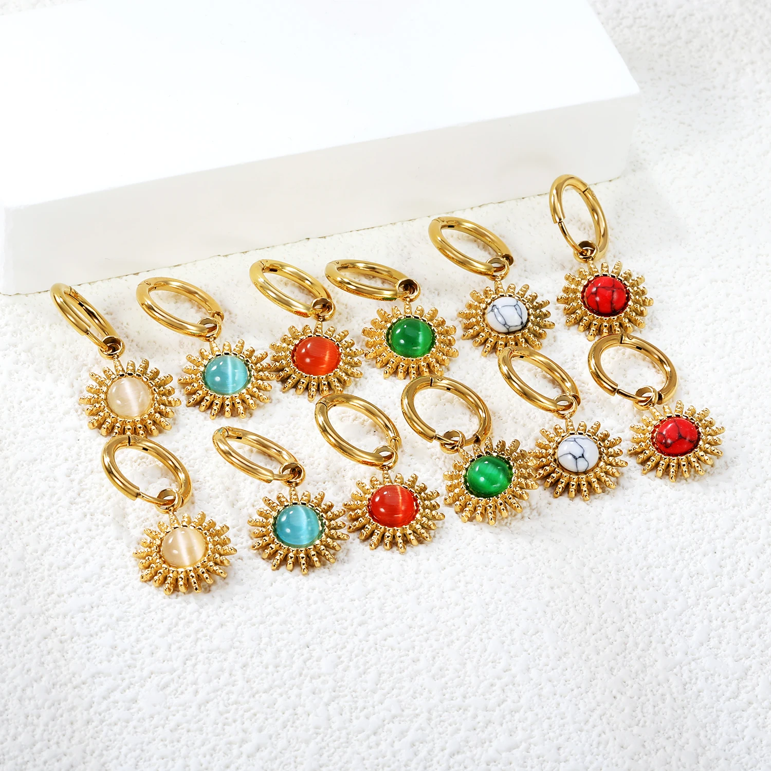 LUXUSTEEL модные опаловые серьги-кольца из нержавеющей стали для женщин зеленые