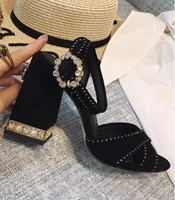 KrystalSummer Black Satin Color Heavy Industry Three-dimensional Rhinestone Pointed Toe High-heeled Women's High-heeled Shoes