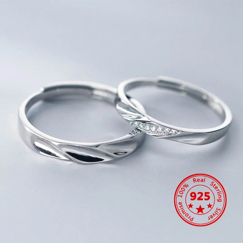 

2022 New 925 Sterling Silver Diamond Ring For Women Minimalist Open Adjustable Rings Couple Engagement Jewelry Party Gift