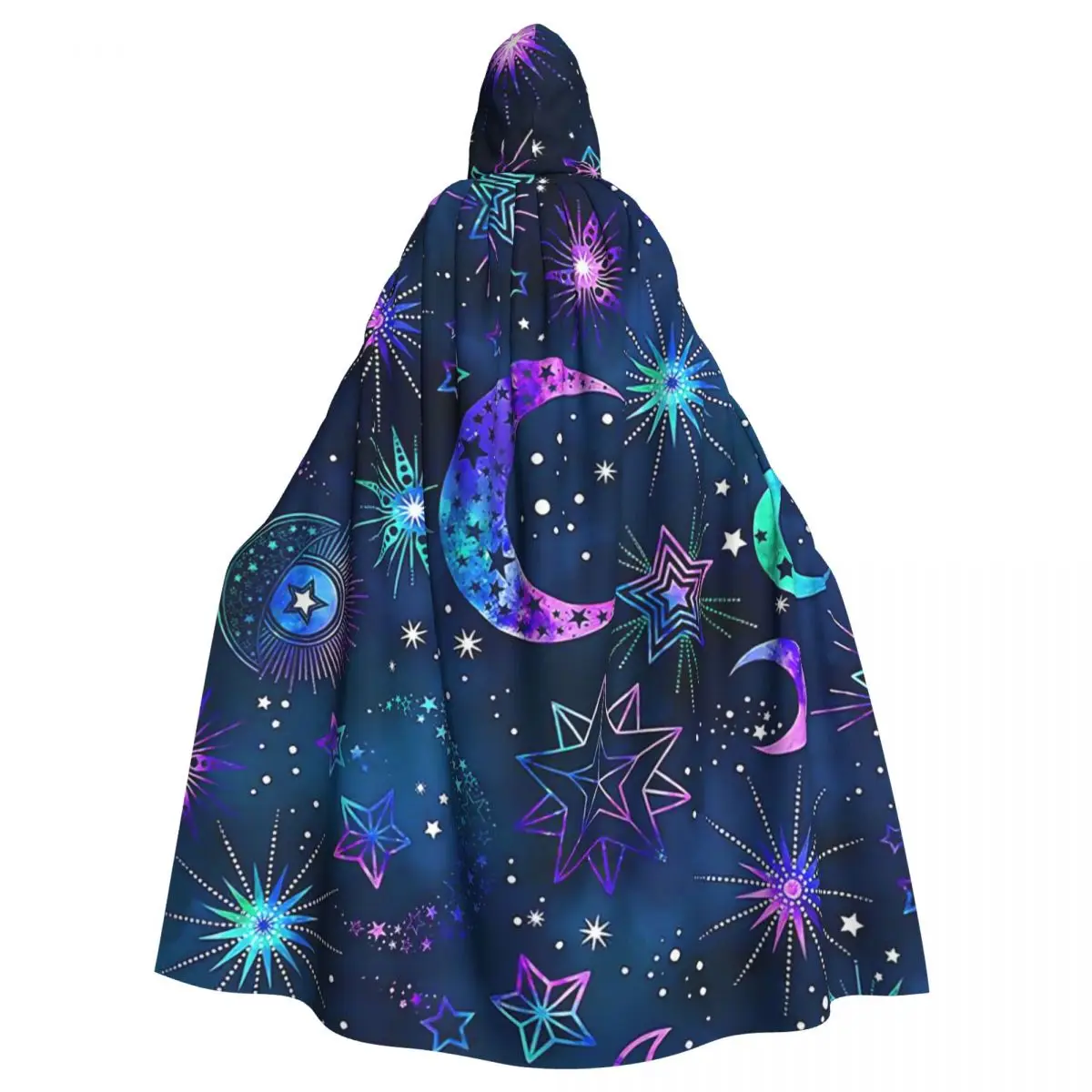 

Galaxy Moon Starry Star Hooded Cloak Polyester Unisex Witch Cape Costume Accessory