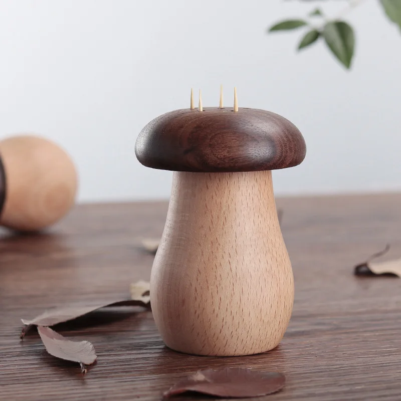 

Cute Mushroom Solid Wood Toothpick Holder Home High-end Walnut Wood Quality Toothpick Box New Chinese Style Toothpick Jar