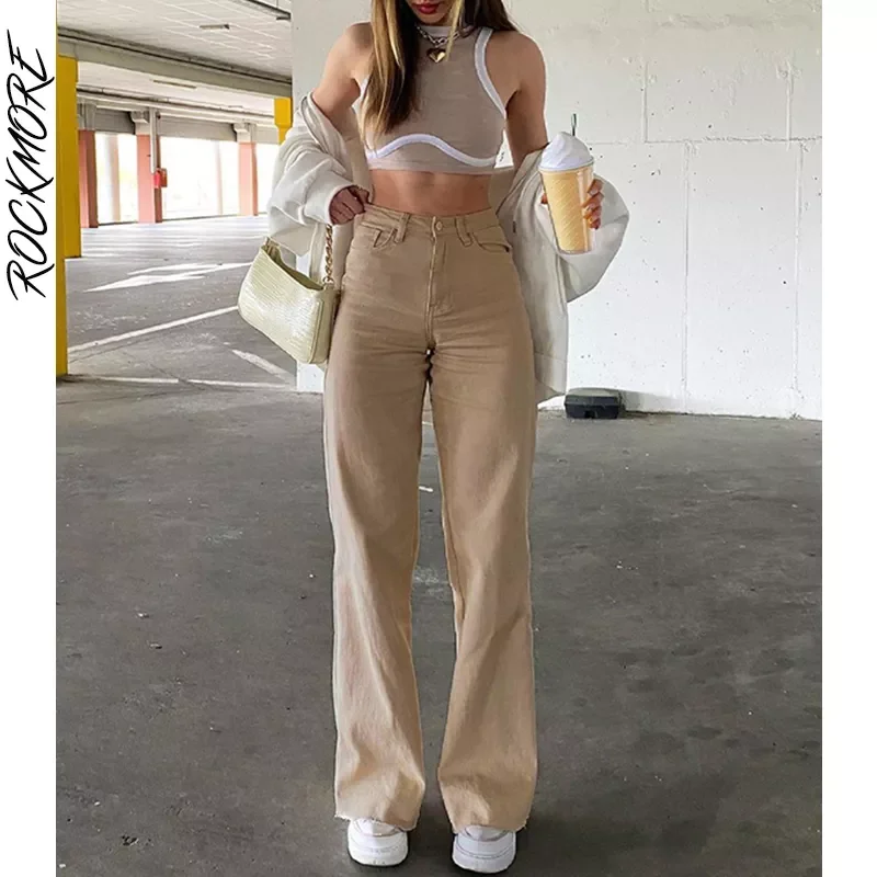 

Rockmore Baggy Jeans For Women High Waist Wide Leg Trousers Femme Casual Comfort Denim Mom Jean Pants Straight Korean 2021