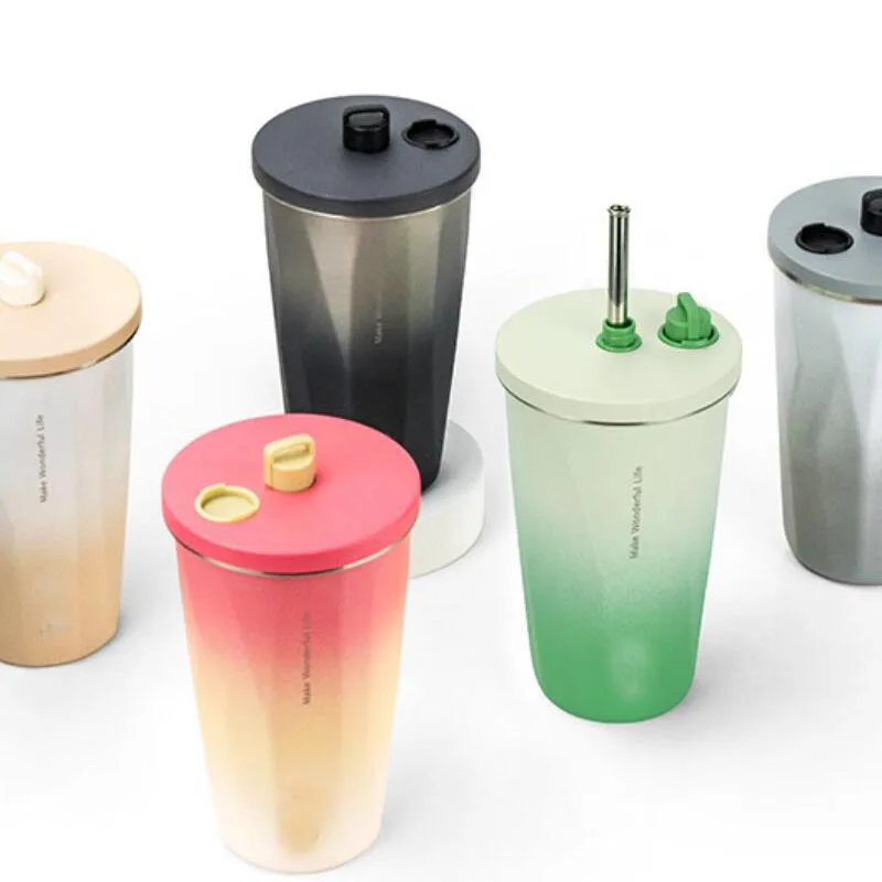 

600ml TYESO thermos cup with diamond-shaped gradient straw Coffee cup with large capacity ice bullion cup mug water bottle