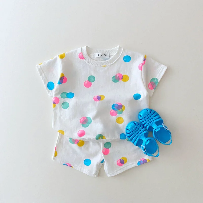 

Summer INS Infant Baby Boy Cotton Casual T Shirt + Shorts 2 Pcs Set Toddler Girl Party Picnic Dress Kids Colored Bubbles Clothes