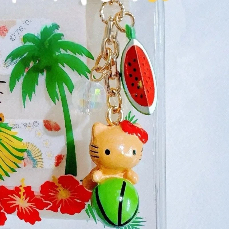 Kawaii Sanrio Hello Kitty брелок из мультфильма черная кожа КТ арбуз цепь для телефона