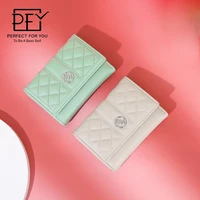 new wallet womens short three fold buckle womens wallet fashion rhombus pattern pu coin purse multi card wallet hot sale