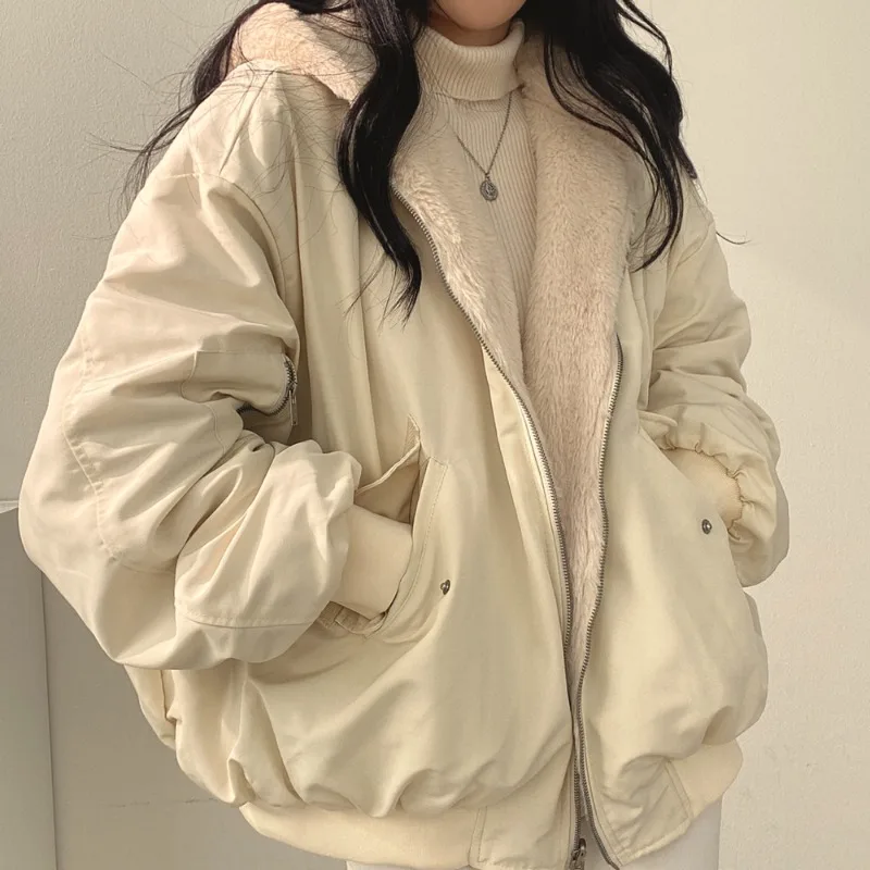

Winter 2022 New Cashmere Thickening Hooded Short Coat On Both Sides Lamb Wool Cotton Coat Women's Winter Wear jacket