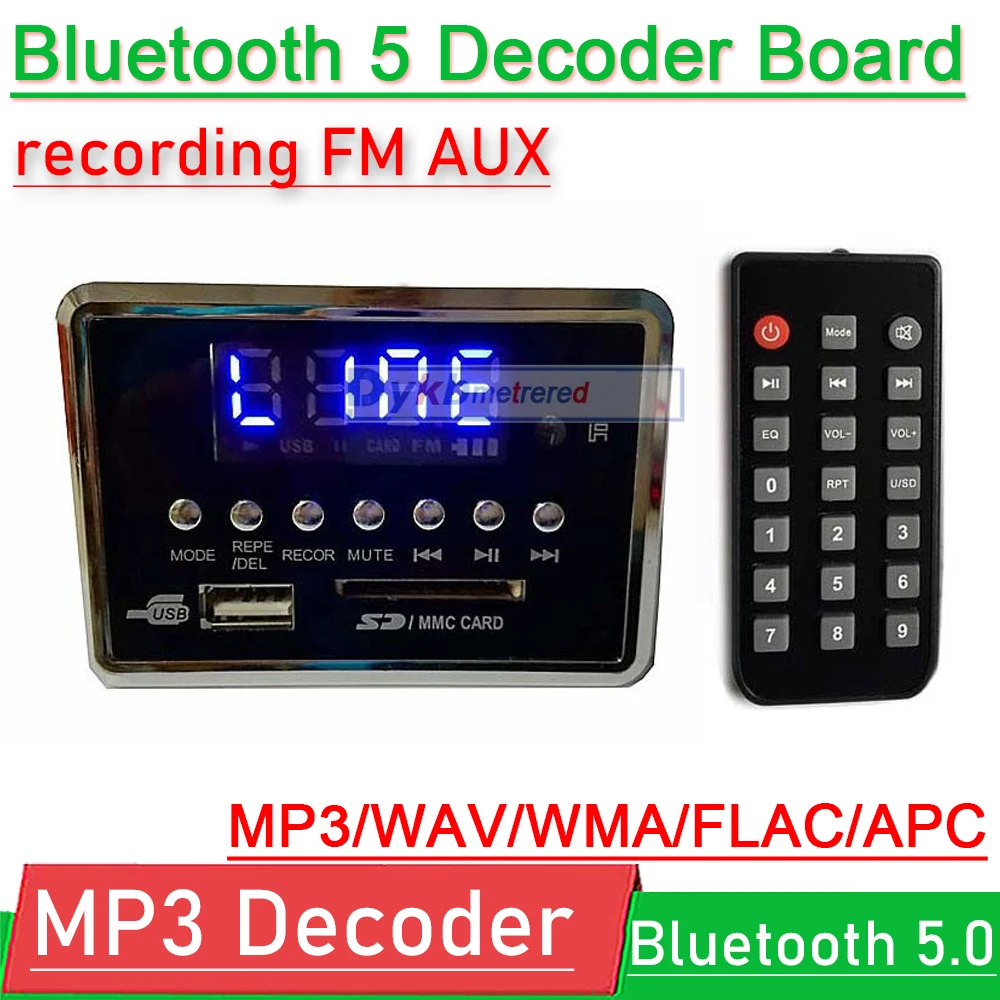 

DYKBmetered Bluetooth 5,0 MP3 WAV декодер плата аудио USB музыкальный плеер дисплей FM-радио AUX запись W дистанционное управление для усилителя мощности