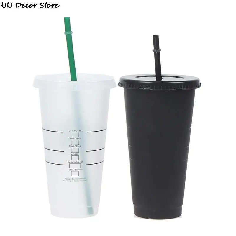 

Straw Cup 710ml Drink Change Color Straw Mugs With Lid Plastic Tumbler Matte Coffe Bottle Cup Food Grade PP Plastic With Straw