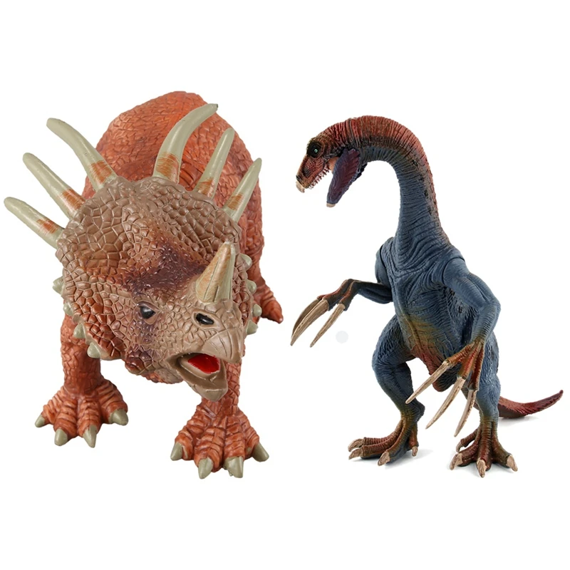 

2Pcs Jurassic Wild Life Styracosaurus Dinosaur Toy Plastic Play Toys World Park Dinosaur Model - Blue-+Brown & Brown
