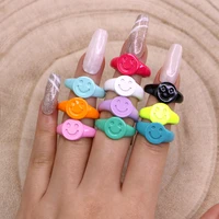 new arrival rainbow metal smiley rings for women candy colored hand painted surface open adjustale joint ring punk style jewelry