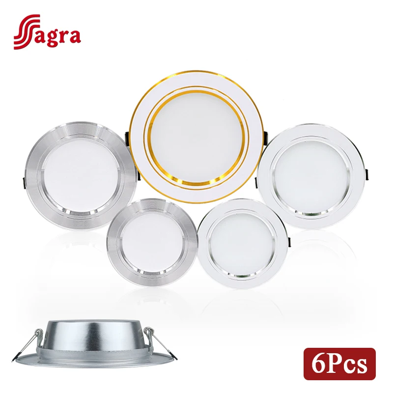 6pcs/lot Led Downlight 5W 9W 12W 15W 18W Recessed Ceiling Light AC 220V 230V 240V Round Led Panel Down Light Spotlight Lighting