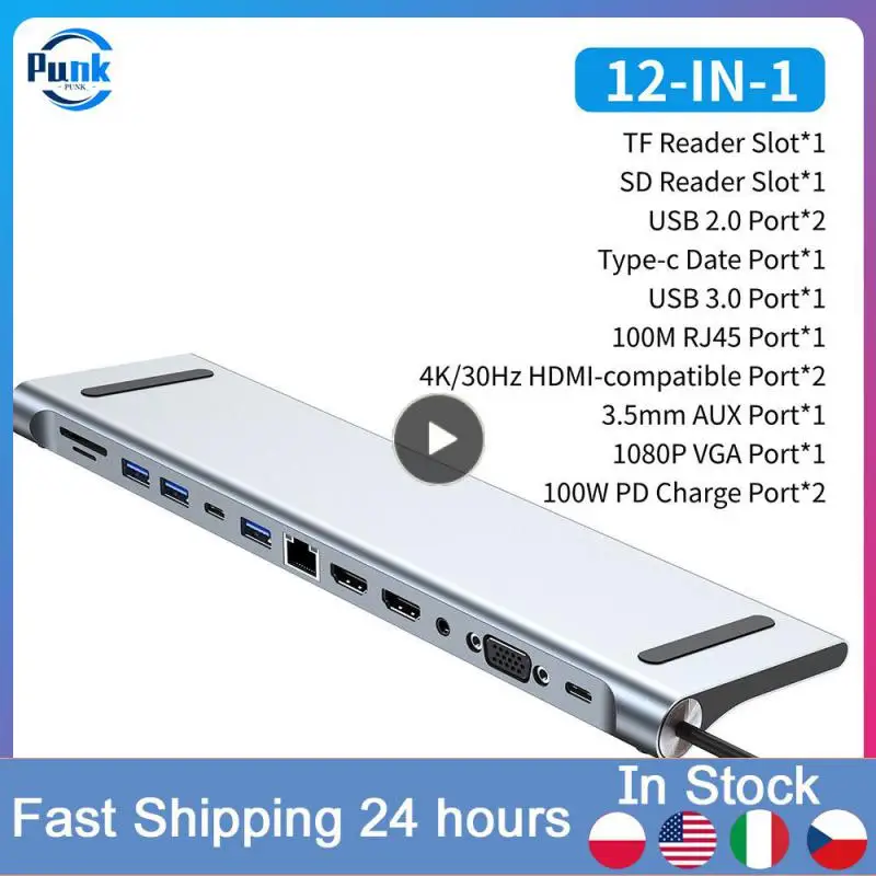 

Portable Dual HDMI-compatible 4k Usb C Adapter Rj45 Vga Usb 3.0 Multiple Expander 12-in-1 With Sd / Tf Card Reader Type-c Hub