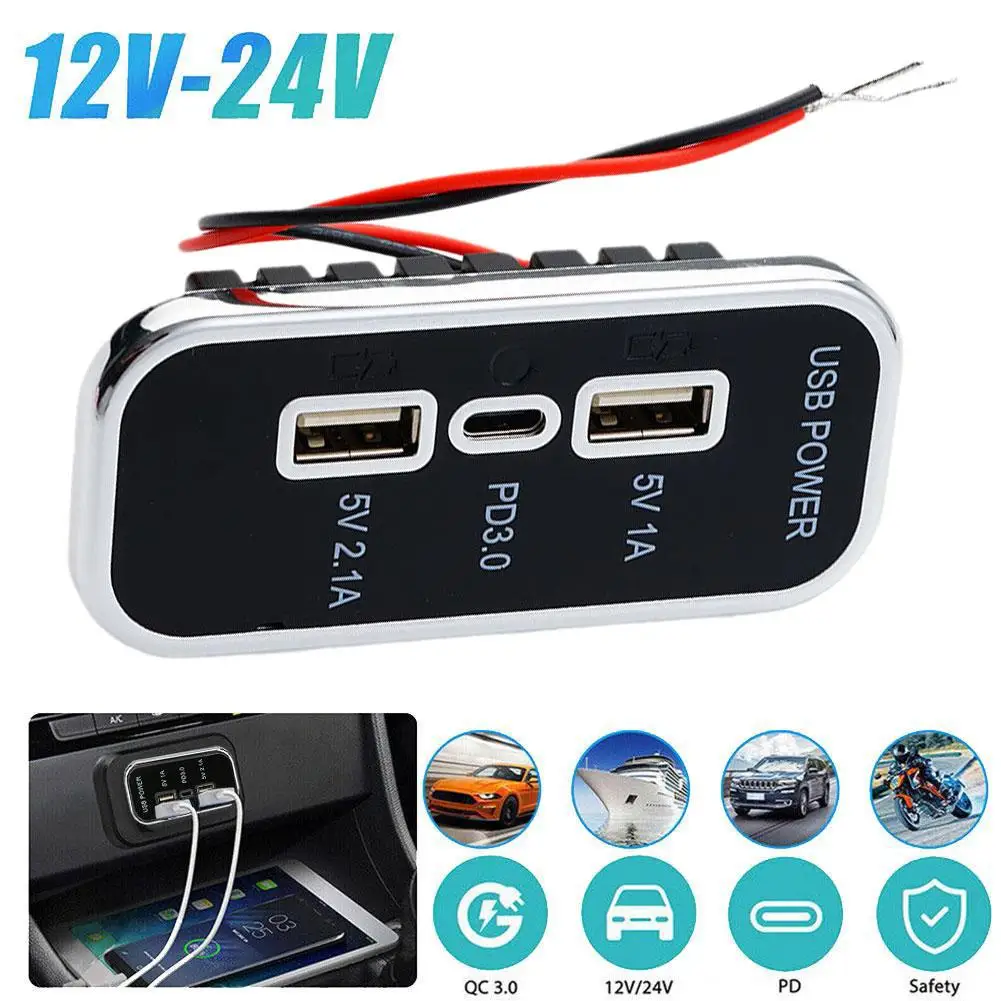 

36W QC3.0 PD Dual USB Port Charger Car RV Fast Charger Socket Adapter Power Outlet Waterproof For Most 12V/24V Vehicles