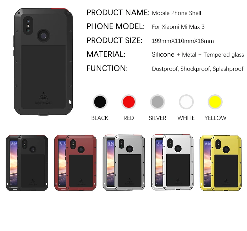 Powerful Metal Armor Case For Xiaomi Mi Max 3 Waterproof Shockproof Rugged Full Body Protective Cover For Xiaomi Max 3