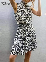 celmia fashion vintage mini dress leopard print 2022 summer women sexy short vestidos party elastic waist sleeveless sundress