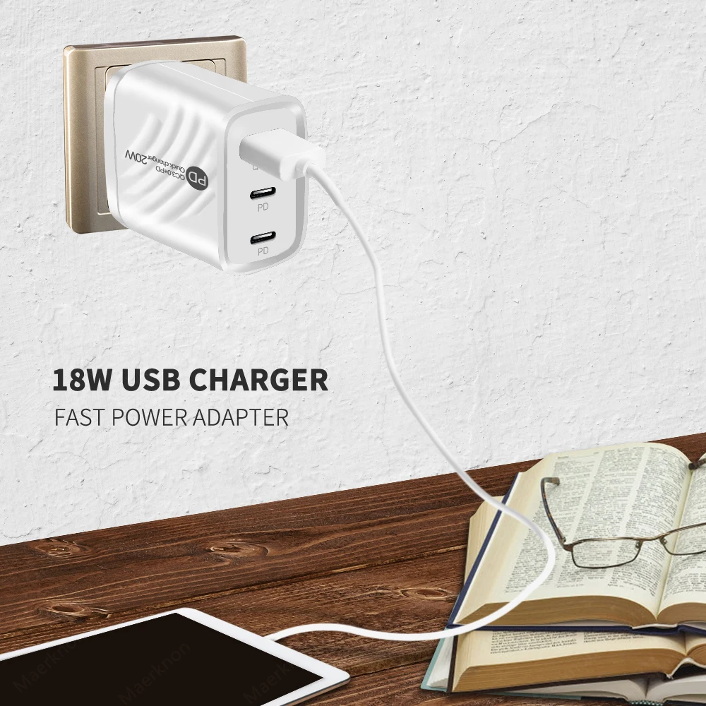 60W USB Charger PD 40W Fast Charging Mobile Phone Adapter For iPhone Samsung Xiaomi Huawei Quick Charge 3.0 USB Type C Charger