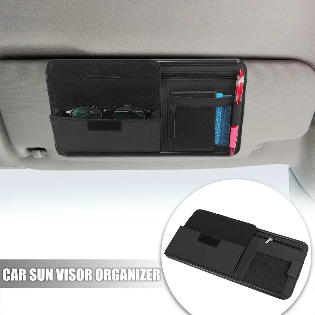 

New Car Sun Visor Bill Pen Business Card Holder CD Phone Holder Sunglasses Clip Sun Visor Storage Pouch With Zipper Storage Box