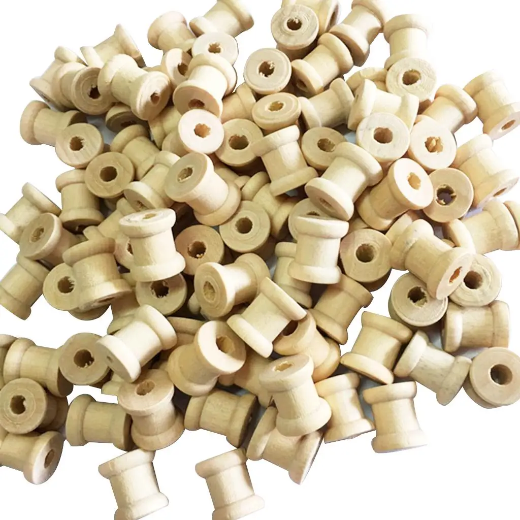 100 Pieces Bulk Unfinished Wooden Spools Thread Bobbins Cord Wire Sewing Notions 14mmX12mm