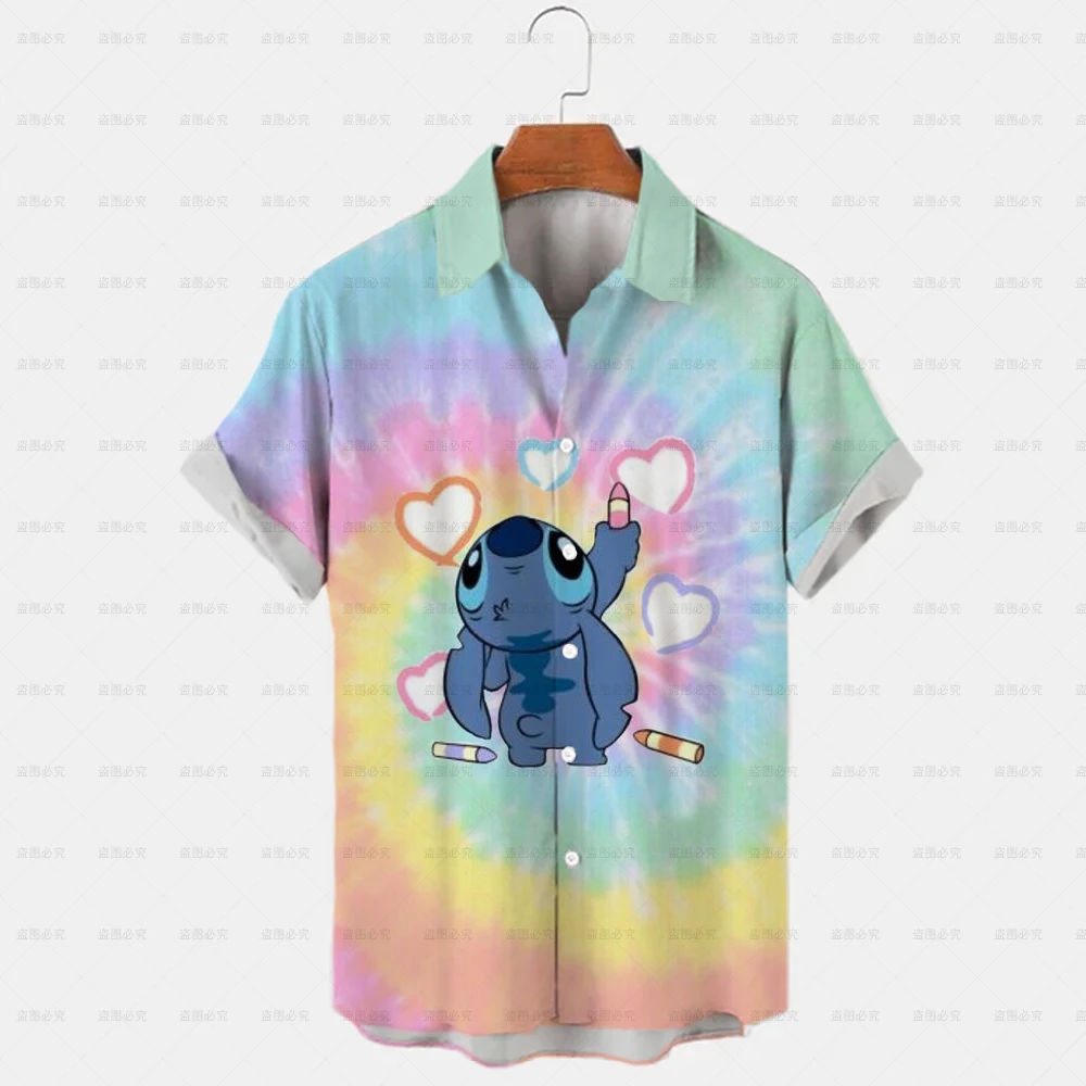 

2022 New Disney Shirts Men's Top High Quality Hawaiian T-Shirt Stitch Print Single Button Men's T-Shirt Plus Size 5XL