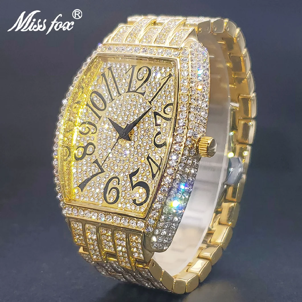 

Tonneau Men's Watches Gold Diamond Fashion Luxury Men Large Wrist Quartz Watch With Big Dial Number Easy Read Clock Dropshopping