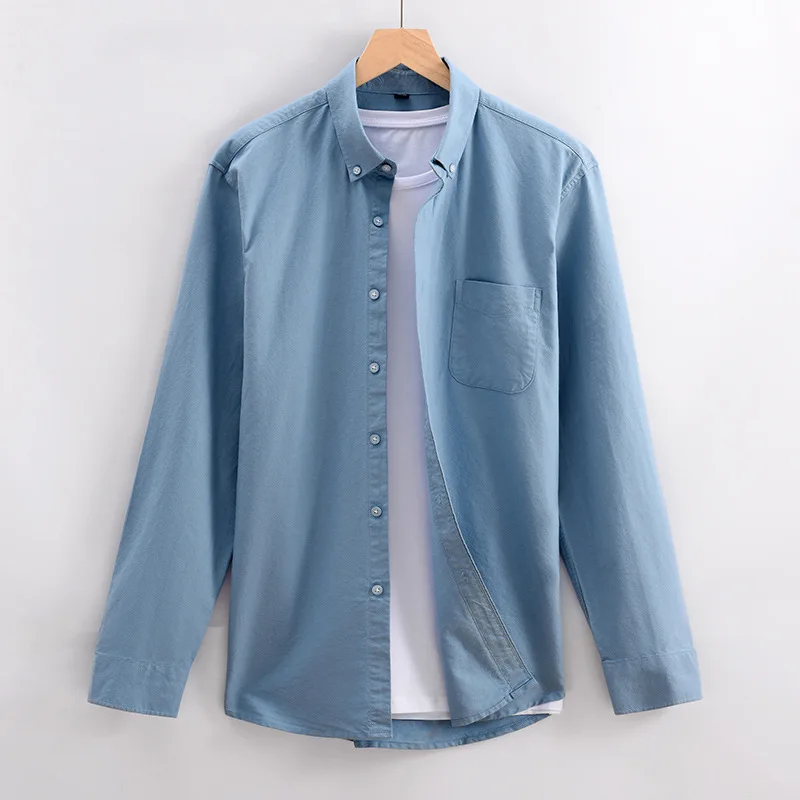 

Men's Solid Color Oxford Long Sleeve Shirt 100% Cotton Good Quality Spring Autumn Men New Fashion Clothing Casual Dress Shirt