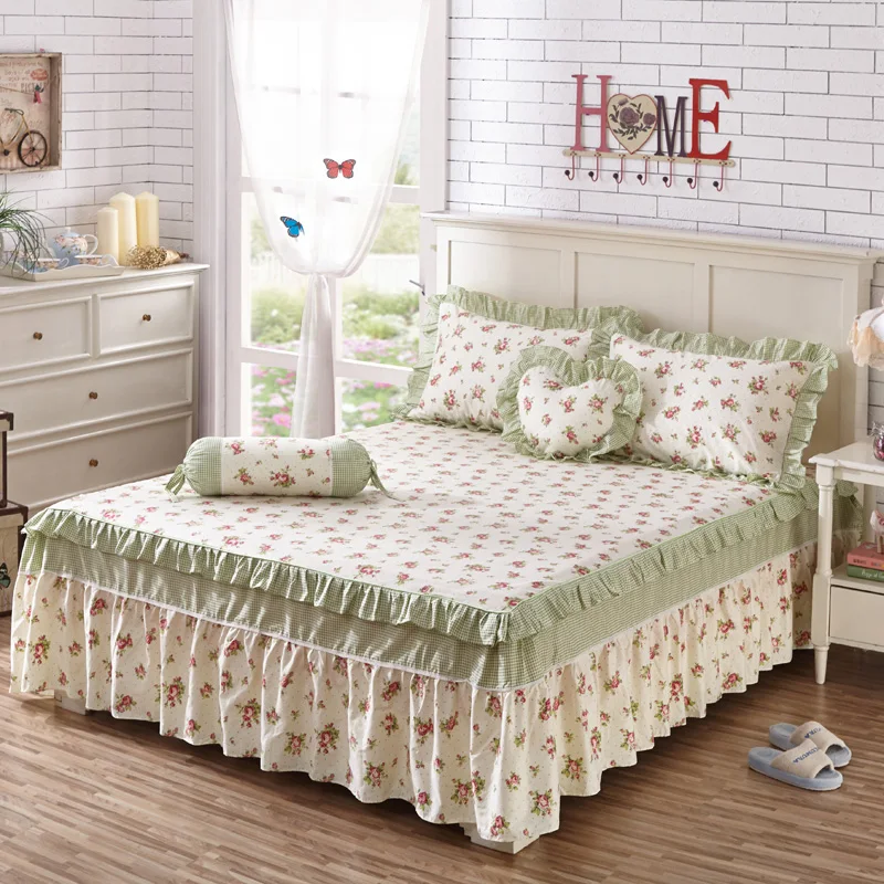 

Princess Style High Grade Floral Elegant Bed Skirt Set 1.5M 1.8M Bed Cover Home Decor Protective Cover 3pcs Bedroom Bedding Set