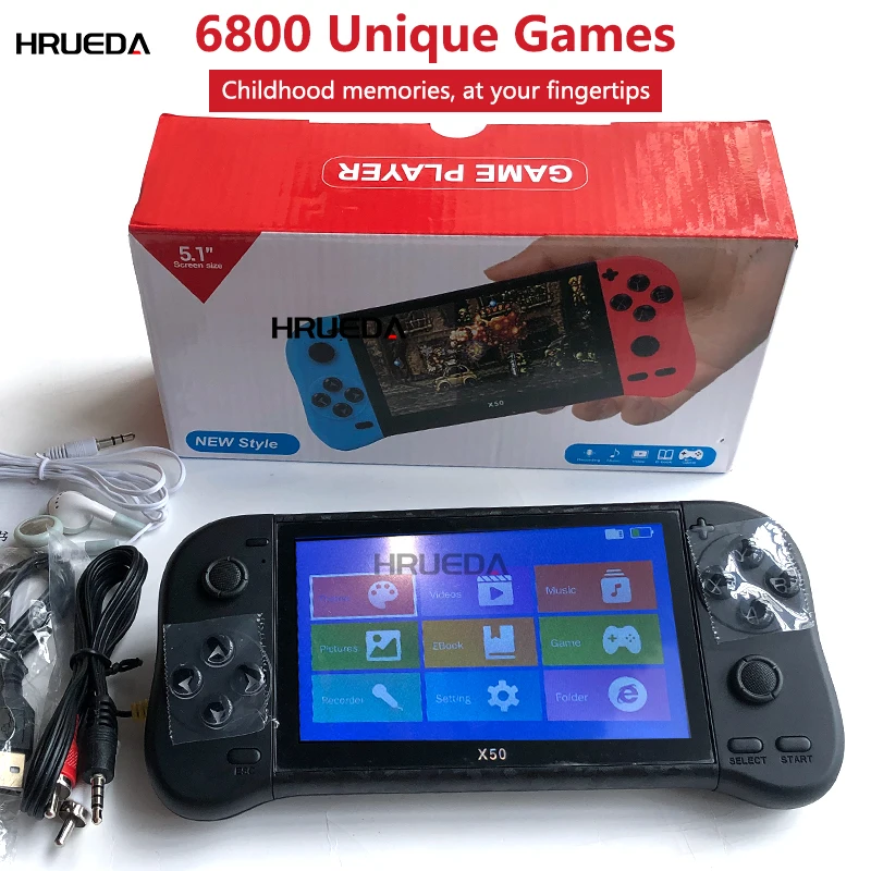 Игровая консоль X50 портативная игровая 6800 в 1 стиле ретро 5 дюймов HD экран Ручной