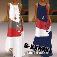 summer sleeveless dress patchwork sundress women casual dress kaftan loose vestido female cotton maxi dress