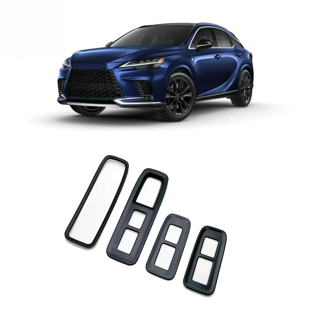 Фото Для Lexus RX RX350 RX350h RX450h+ RX500h 2023 2024 2025: Накладки на кнопки стеклоподъемников из нержавеющей стали, глянцевый черный цвет №4