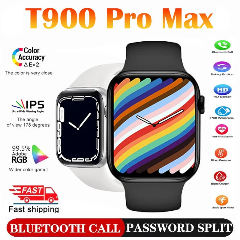 

T900 Pro Max Smartwatch Iwo Waterproof Ip67 Serie 7 Smart Watch Woman Man Reloj Inteligente Spin Button Sports Fitness Watches