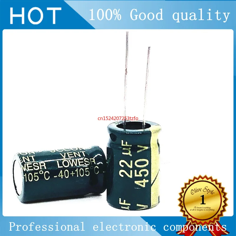 

10~50pcs/lot 450v 22UF 450v22UF Low ESR/Impedance high frequency aluminum electrolytic capacitor size 13*20 20%