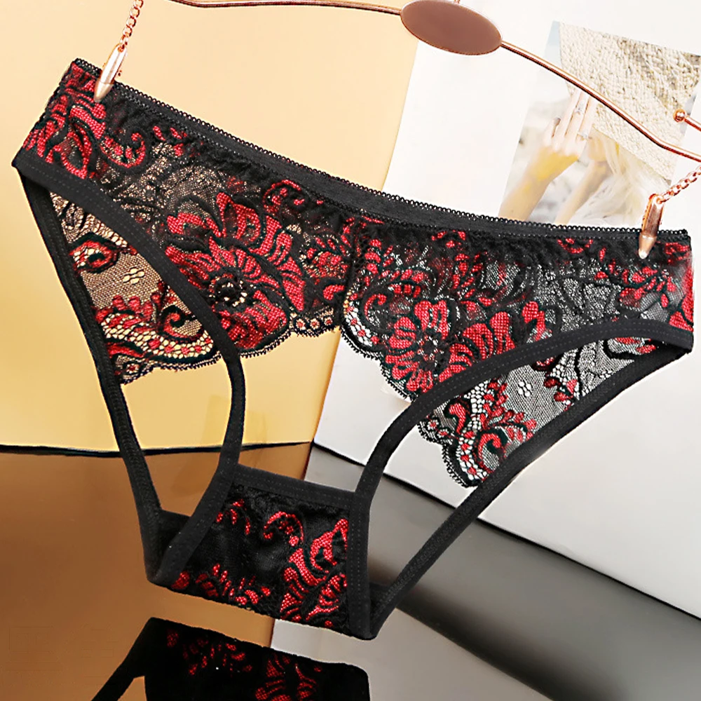 

Women's Panties Lace Underwear Breathable Thong Embroidered Hollow Thong Briefs Sexy Underpants Sensual Lingerie