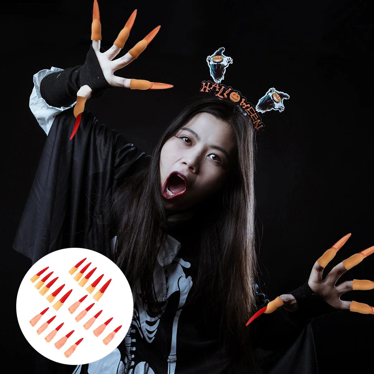 

20 Pcs Finger Cots Role Play Witch Nails Cosplay Accessories Masquerade Props Halloween Costumes Zombie Cover Fake Prom Fingers