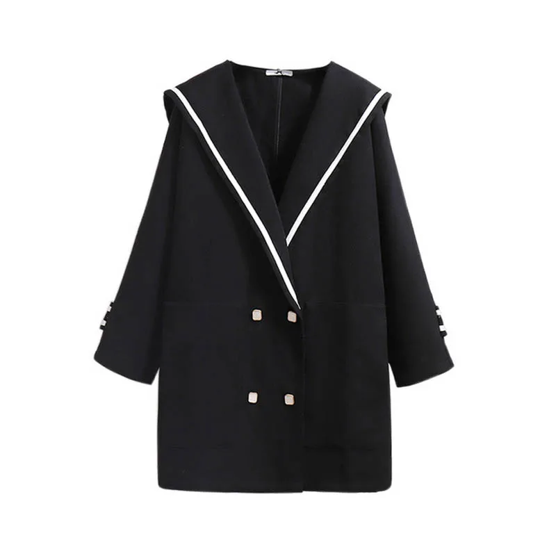 

150Kg Plus Size Women's Sailor Collar Cape Woolen Coat Autumn Bust 160cm 6XL 7XL 8XL 9XL 10XL Casual Loose Long Sleeve Coat