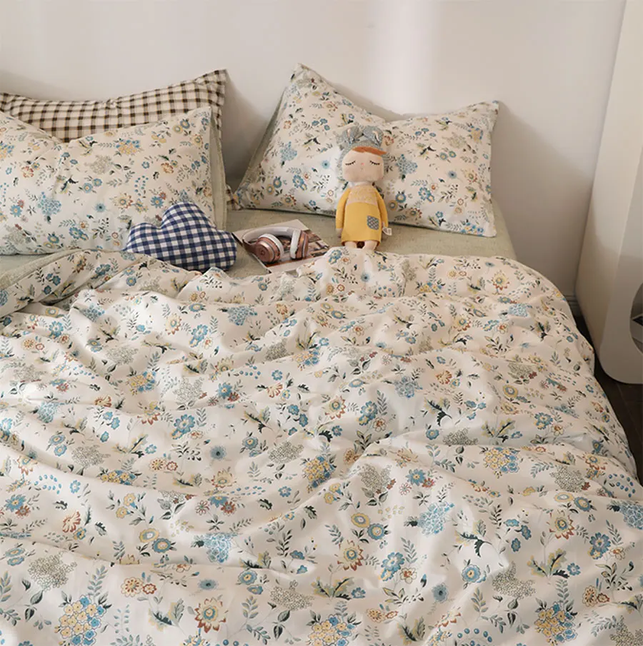 

Cute french floral blue yellow bedding set,romantic cotton twin full queen king home textile flat sheet pillow case duvet cover
