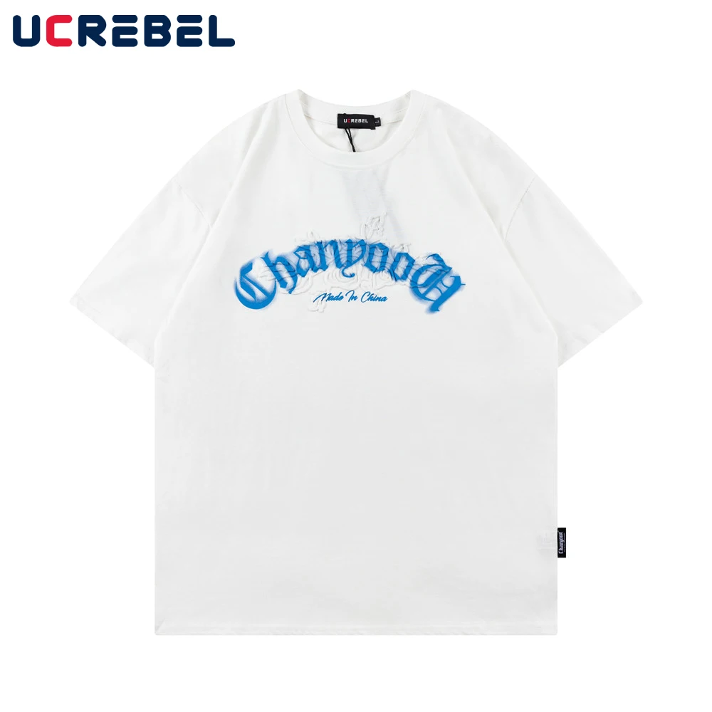 

Letter Print Short Sleeve T-shirt Mens Summer Loose Simple Half-Sleeve Streetwear Casual Crew Neck Cotton Tee Men