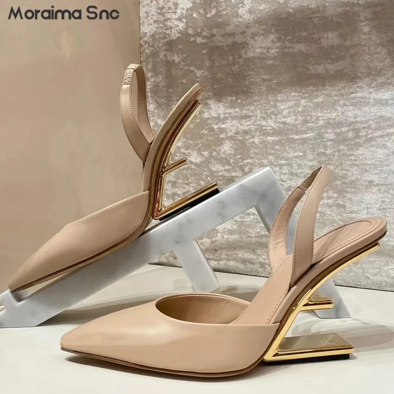 

Hollow Wedge Pointed Toe Pumps Shallow Mouth Sheepskin French Baotou High Heels Special-Shaped Heel Elegant Fashion Women's Shoe