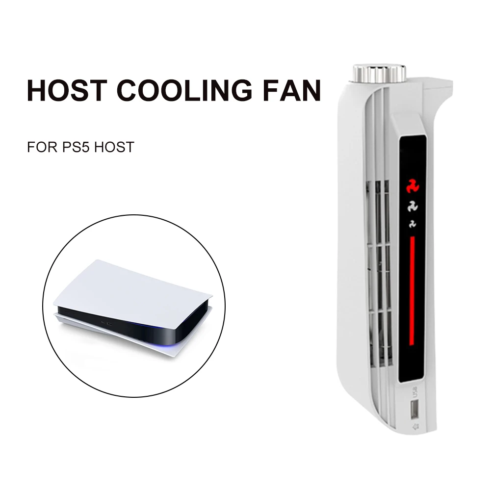 

Console Host Cooling Fan for PS5 with Fan Level Indicator Light Extended USB Interface Game Console USB Cooler 3-speed