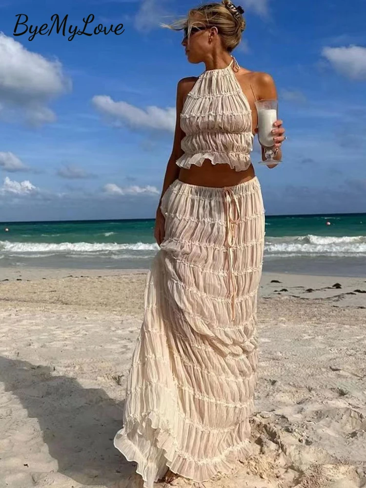 Женский комплект из двух предметов ByeMyLove с юбкой короткий топ длинным рукавом и