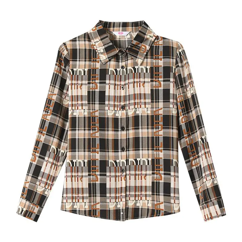 Рубашка Qianniao в клетку Женская с длинным рукавом Новинка весна лето осень 2024