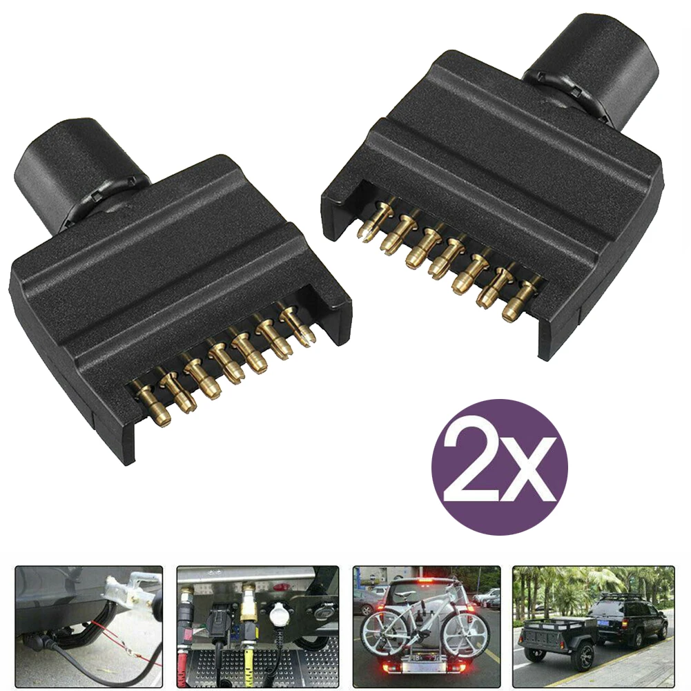 

2Pcs Black 7 Pin Flat Plug Male Connector 12V Trailer Plug Socket Australian Standard Plug For Caravan Trailer Adapter
