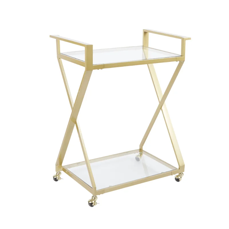 

Regina X-Frame Two-Tier Metal and Glass Serving Cart, Gold Finish