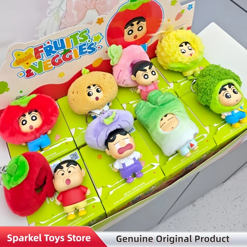 Фото Оригинальный плюшевый брелок-фигурка Crayon Shin-Chan из серии «Мини-фрукты и овощи» в слепой коробке, милый аниме-аксессуар для сумки, игрушка, подарок на день рождения №1