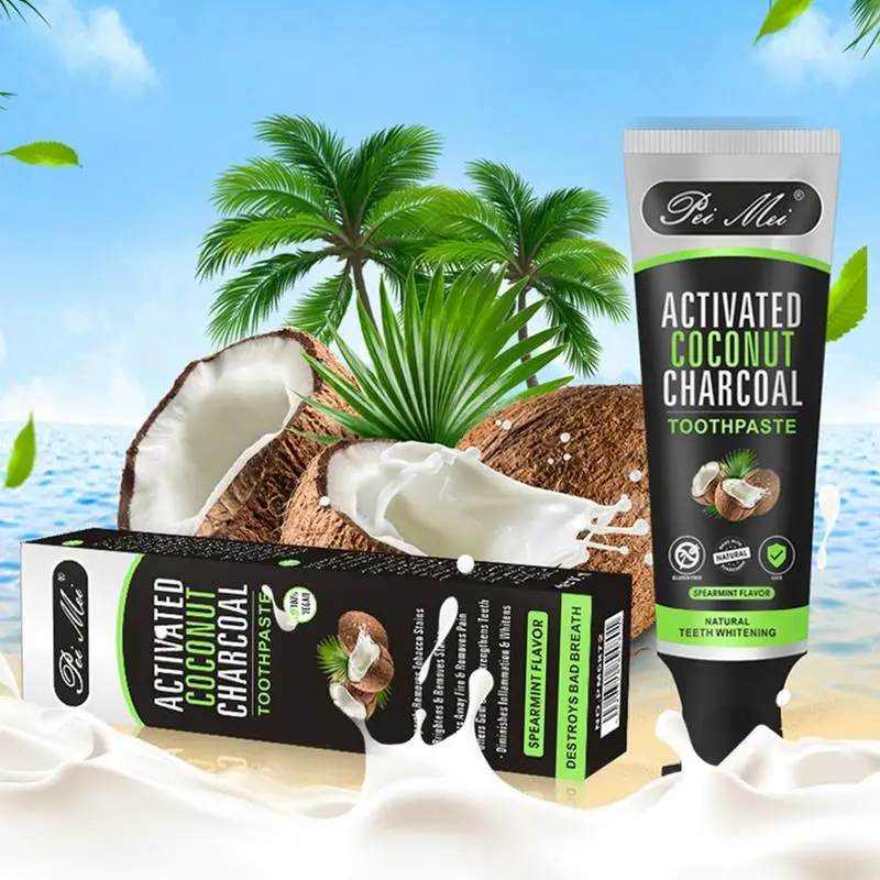 

New Activated Coconut Charcoal Toothpaste Remove Tooth Stains Dark Pigment Improve Coffee Cigarette Tea Teeth Tooth Paste 100g