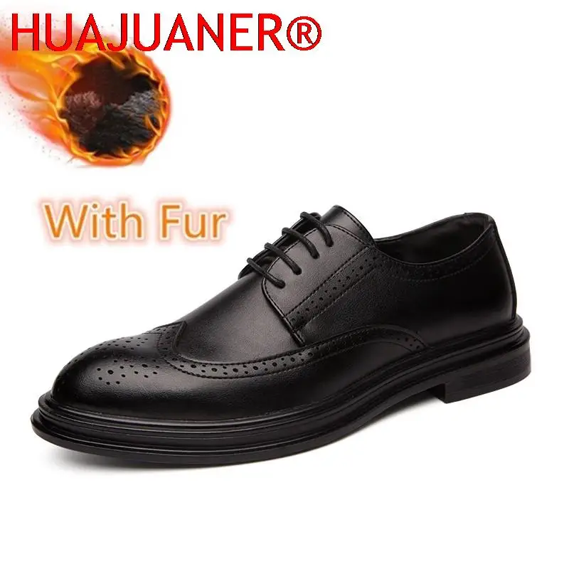 

Man Formal Shoes Men Leather Oxford Shoes For Men Italian Brogue Gents Dress Footwear Autumn Winter Men's Shoes Warm Comfortable