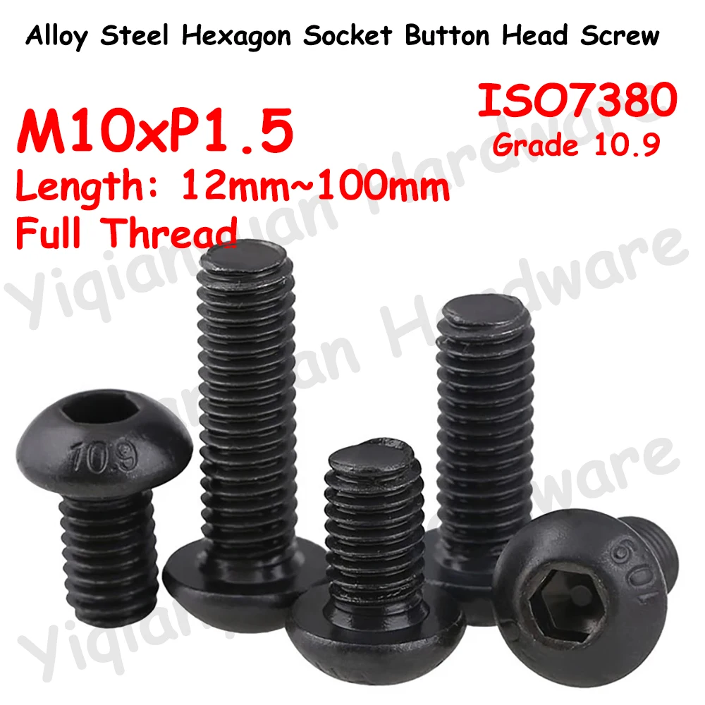 

Yiqianyuan ISO7380 M10xP1.5 Coarse Thread Hexagon Socket Button Round Head Screws Grade 10.9 Alloy Steel Allen Key Bolts