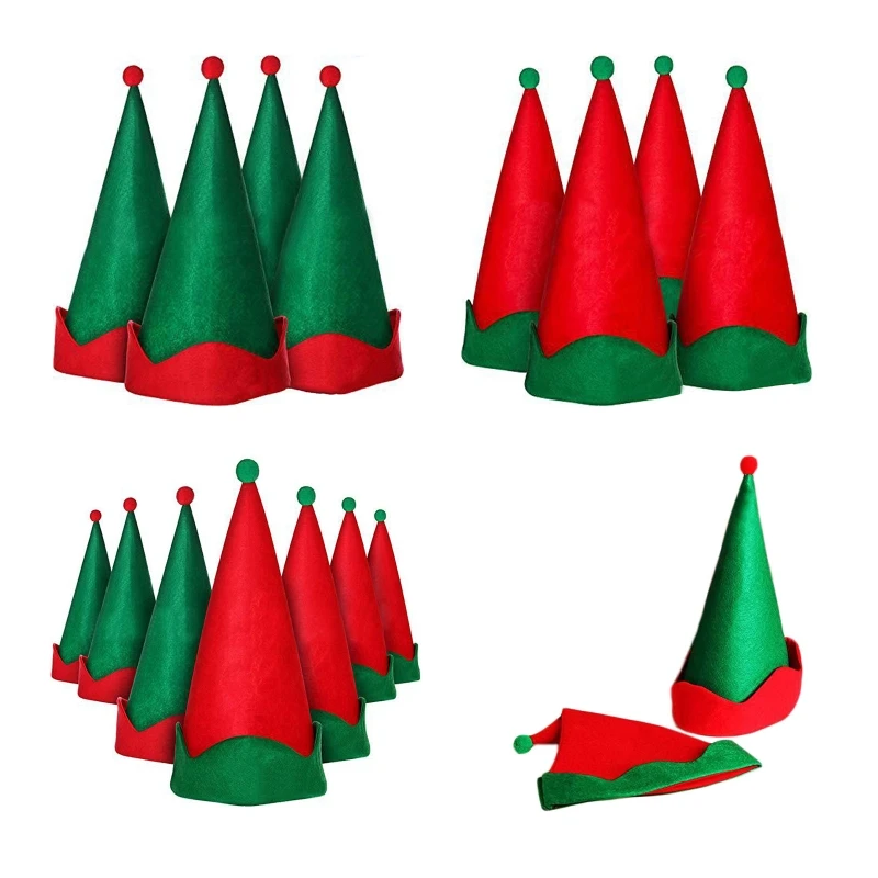 

Милая красно-зеленая Рождественская шляпа, шляпа Санта-эльфа, шляпа Санта-Клауса, шляпа с острым носком для Хэллоуина, торжественных меропр...