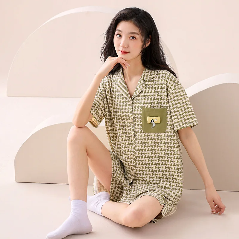 2023 new summer thin pajamas for women's cotton short-sleeved shorts home service suit comfortable sleepwear can be worn outside